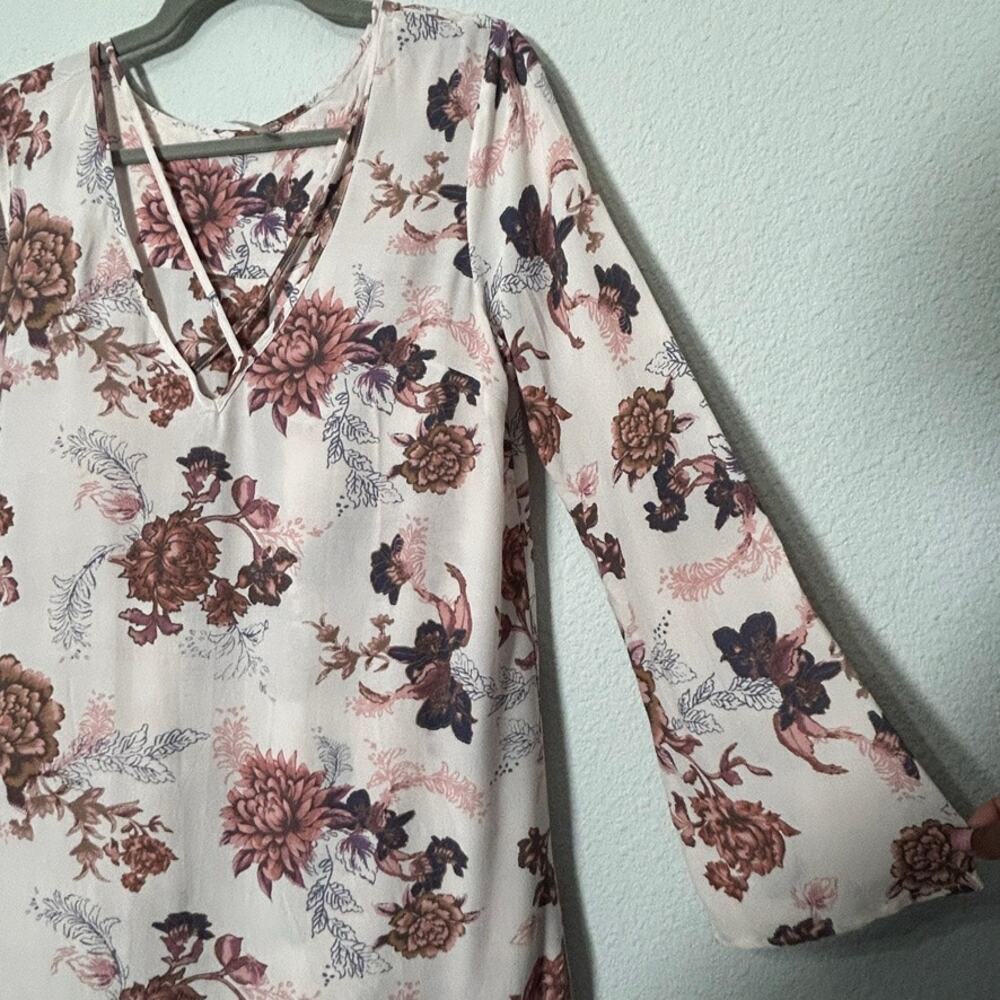Free People Heart Beat Printed V-Neck Tunic Cream Blush Wine Colorway Size Small - Picture 11 of 13